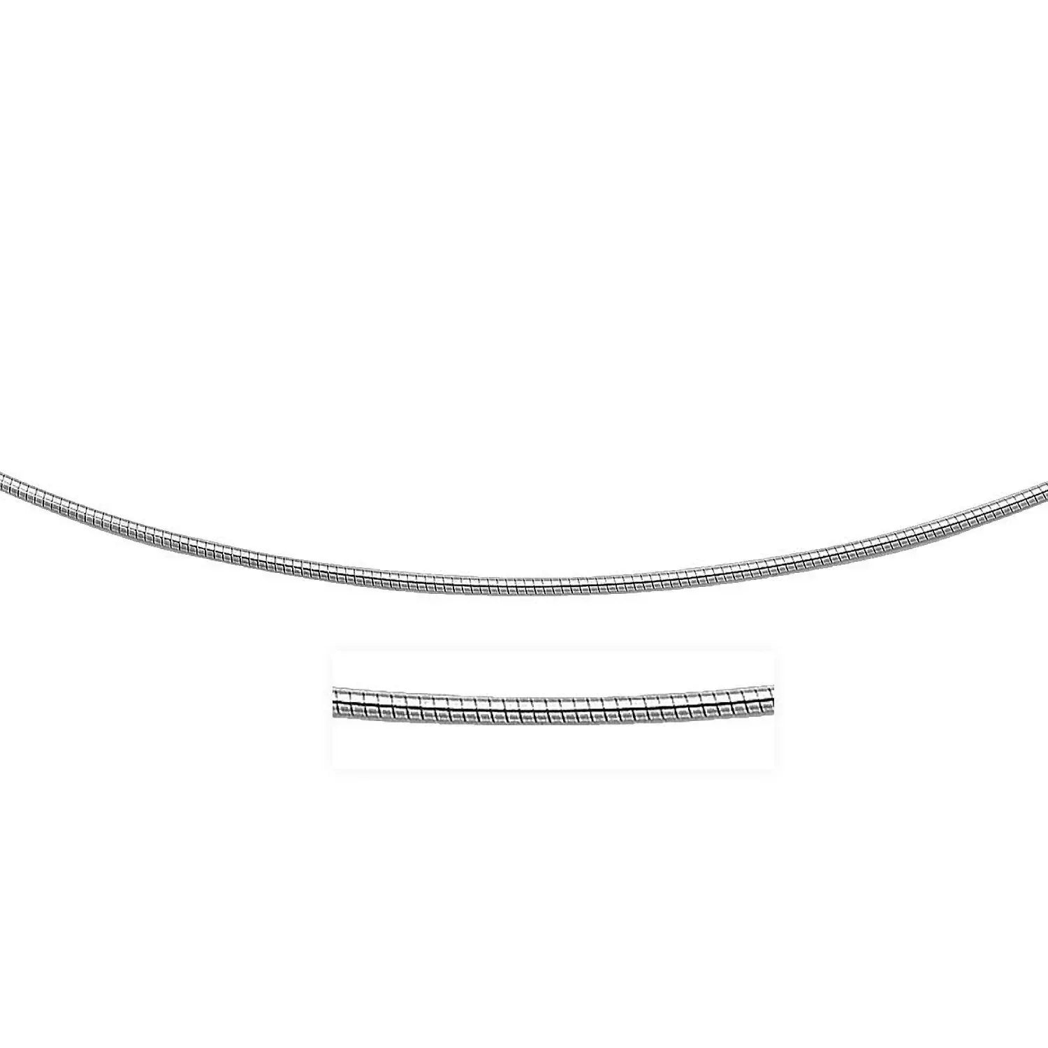 Sterling Silver Round Omega Style Chain Necklace with Rhodium Plating (1.55mm) - Peelerie